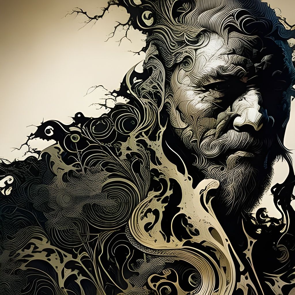 Intricate Ink Portrait in Gouache Style