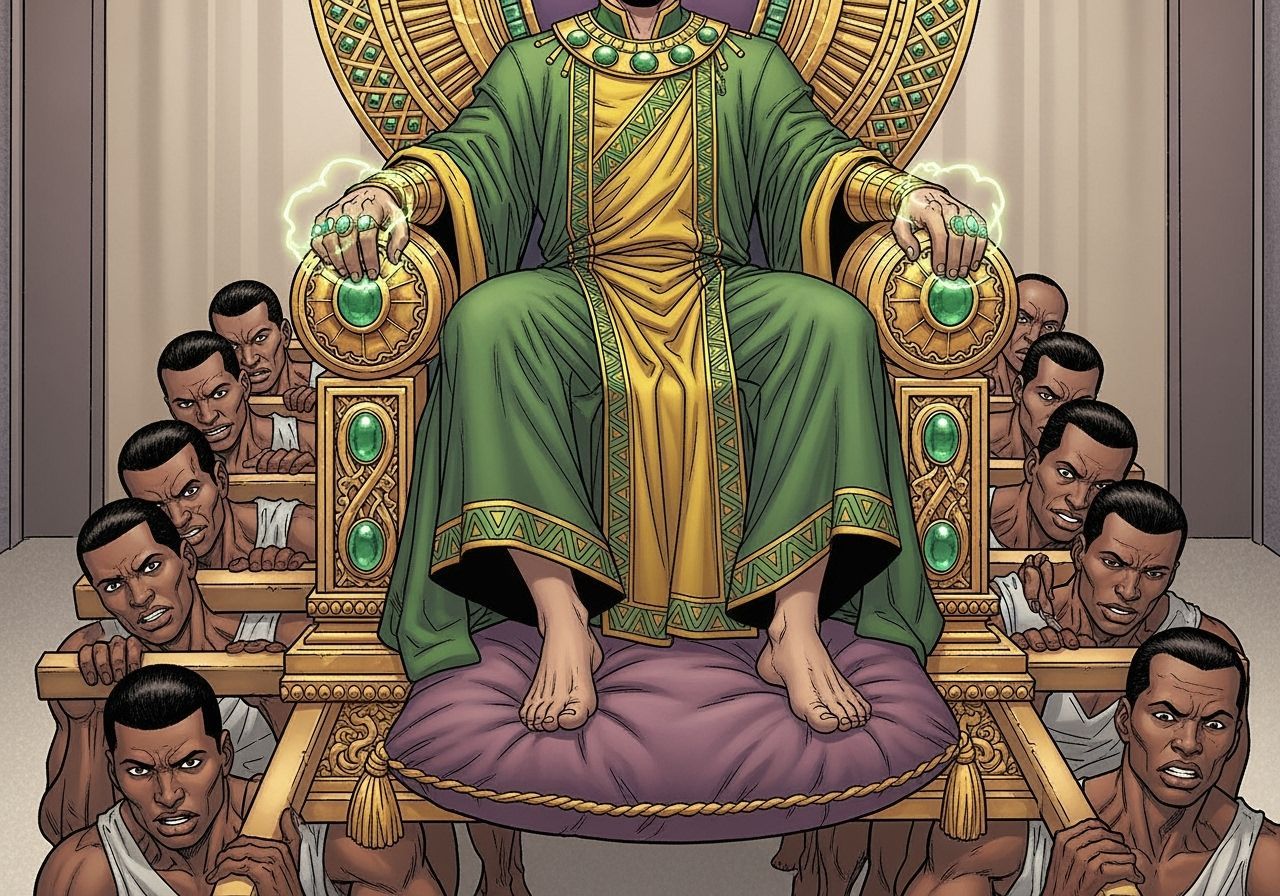 Mandarin on Golden Throne in Marvel Comics Style