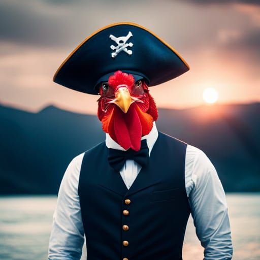 Rooster Pirate Captain in Cinematic 3D Illustration