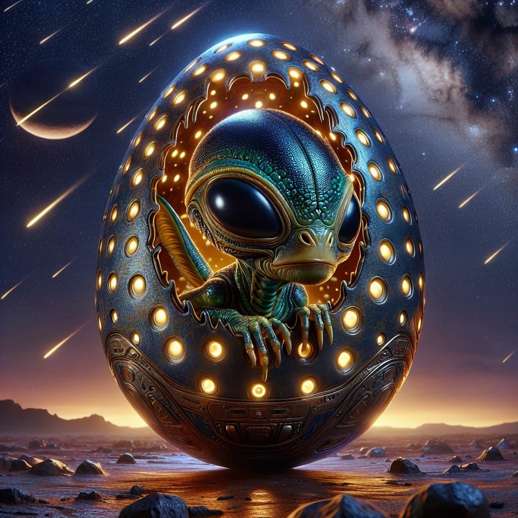 Adorable Alien Hatchling in Hyperrealistic Digital Art