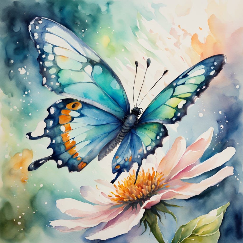 Whimsical Watercolor Butterfly in Delicate Bloom