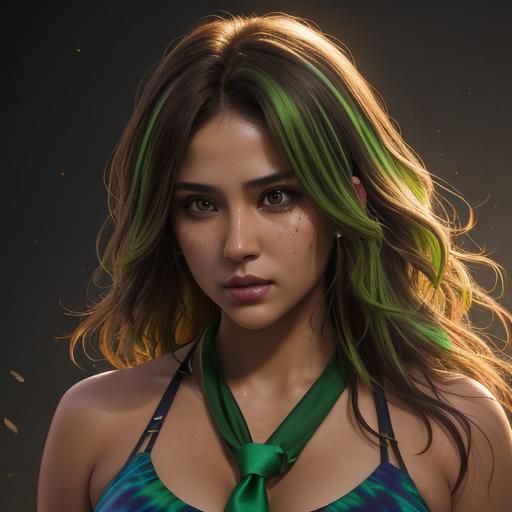 Beautiful Woman with Green Highlights in Splash Art