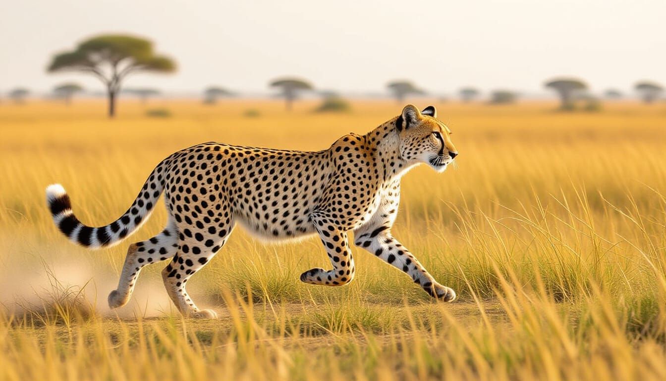 Asiatic Cheetah Running in Savanna Oil Painting