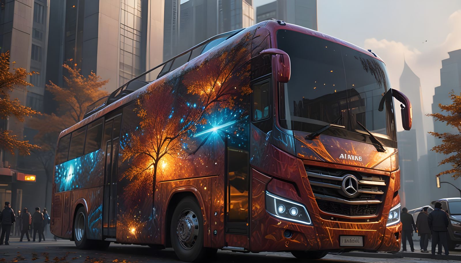 Airbrush Art: Shanghai Bus, Autumn Landscape