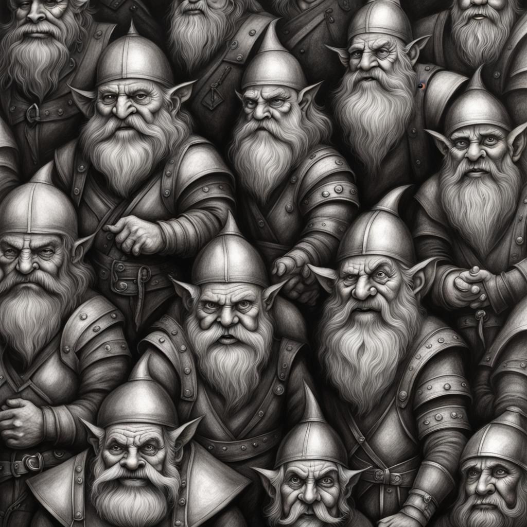Hyperdetailed Charcoal Drawing of Female Dwarves