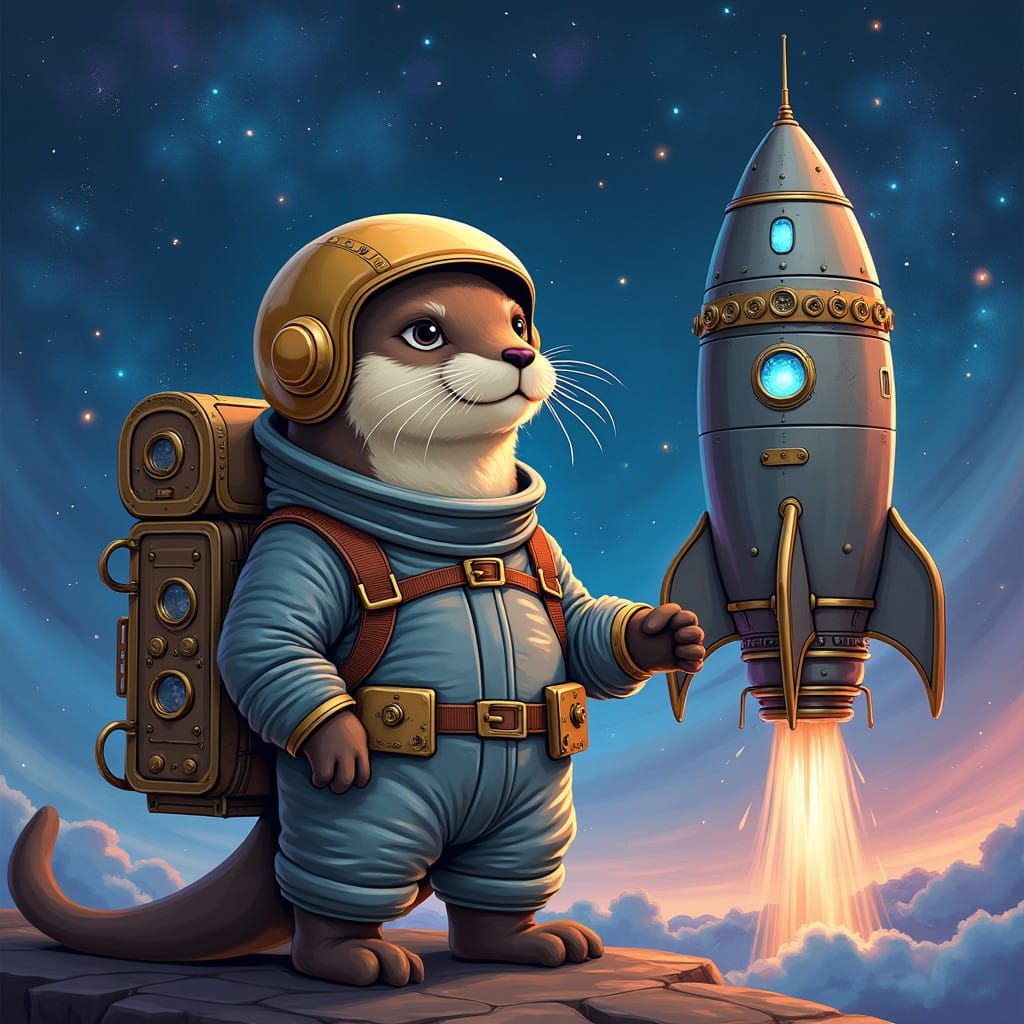 Otter Astronaut Explores Cosmic Dreamscapes