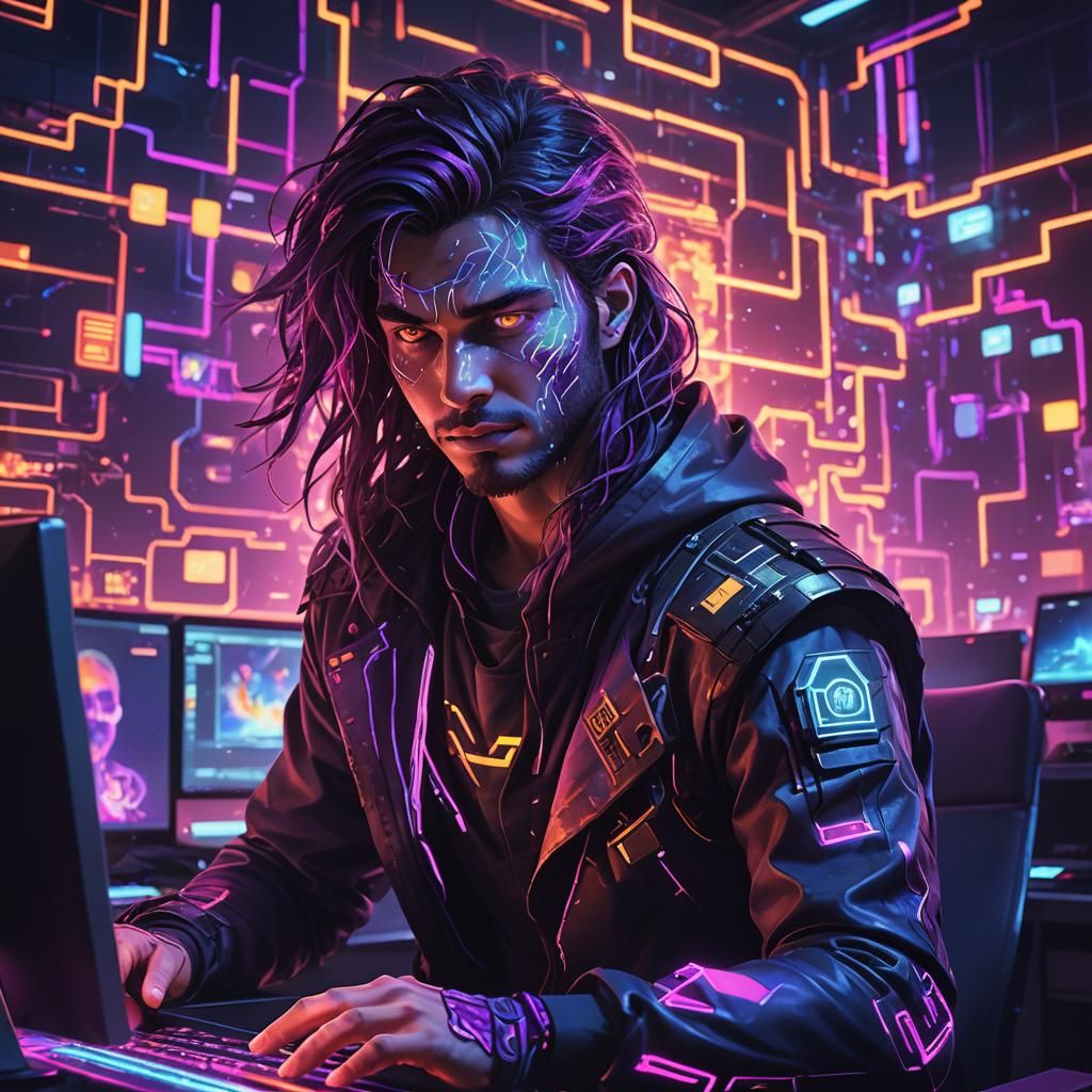 Figure Lit by Screen: Vibrant Digital Matte Painting