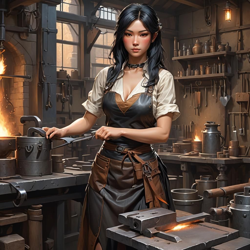 Blacksmith at Forge: Hyperdetailed Concept Art