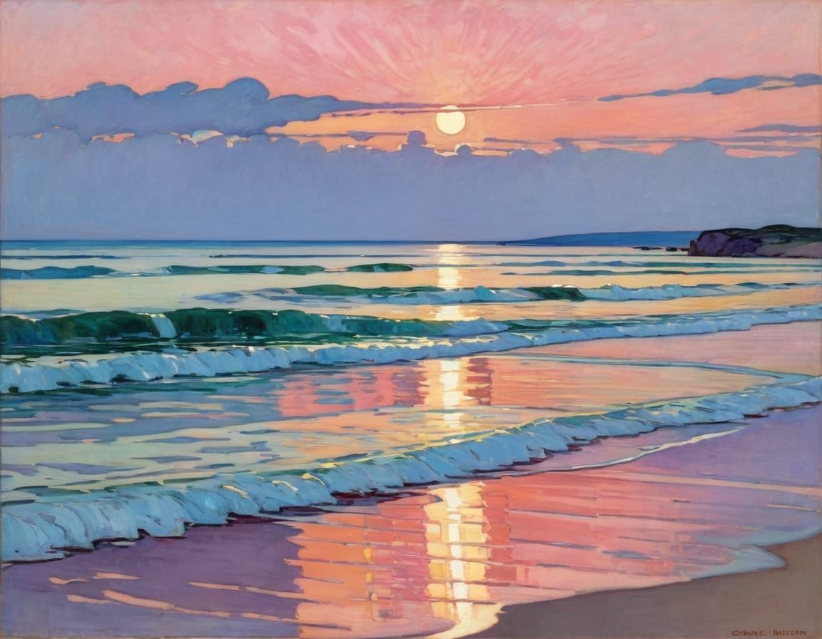 Vibrant Sunset at the Beach in an Impressionist Style
