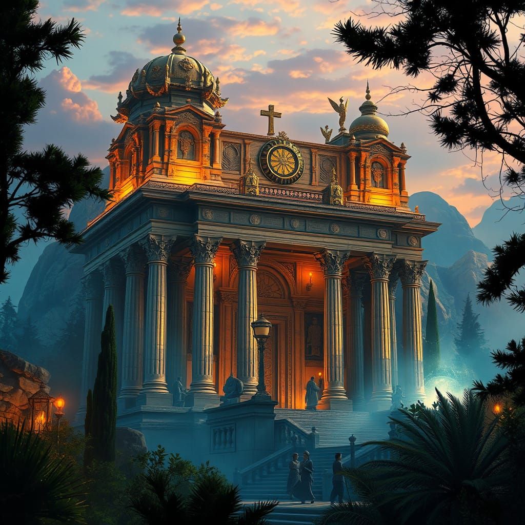 Majestic Ancient Temple in Jerusalem's Sunset Glow