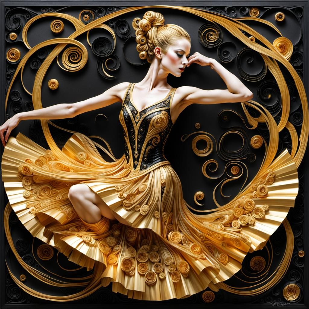 Gold Quilled Paper Ballerina in Deep Colors