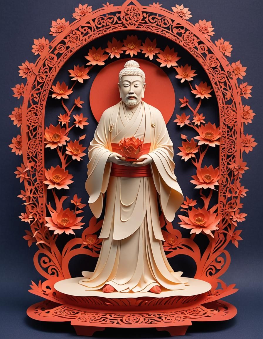 Eastern Philosophy Portrait in Kirigami Style