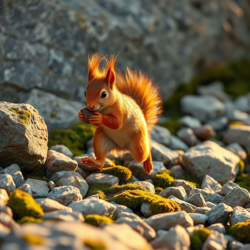 Red Squirrel in Motion, Golden Light