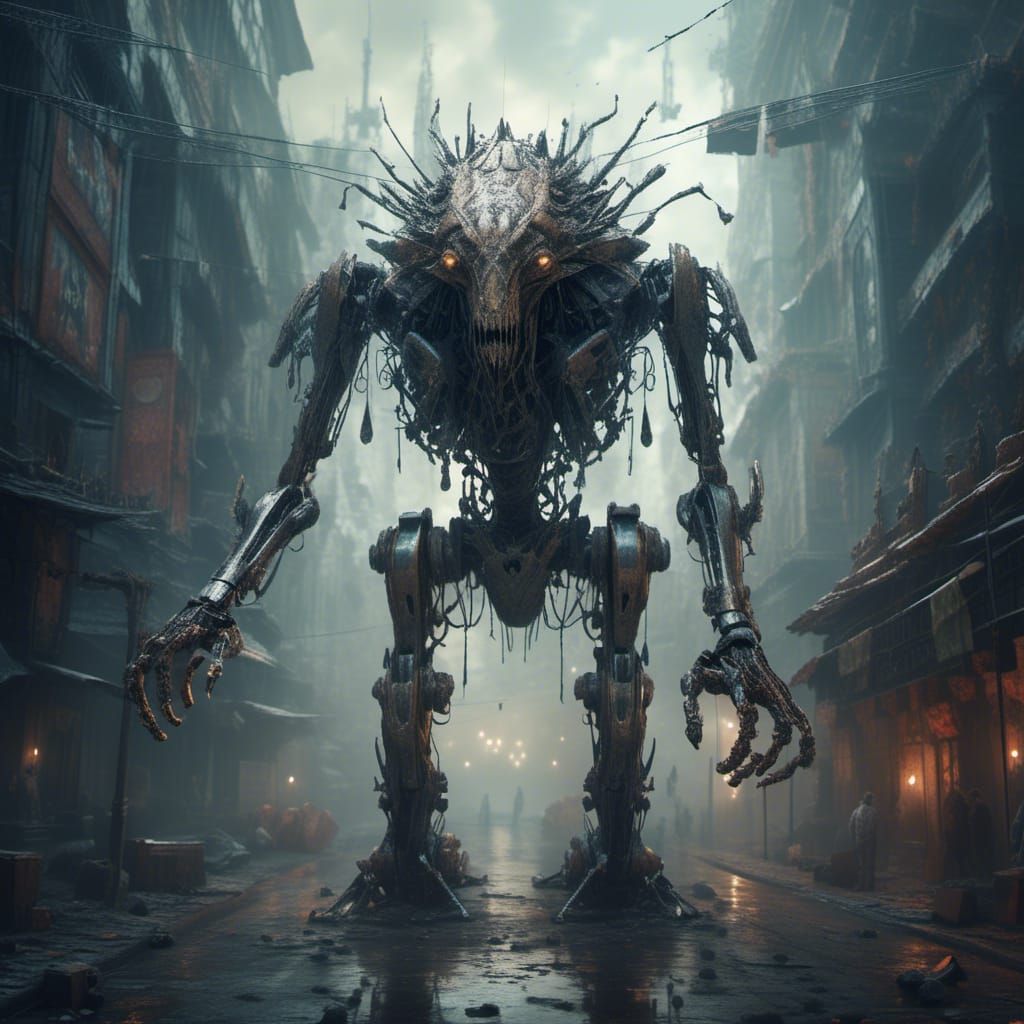 Futuristic Cyberpunk Robot of Cosmic Horror