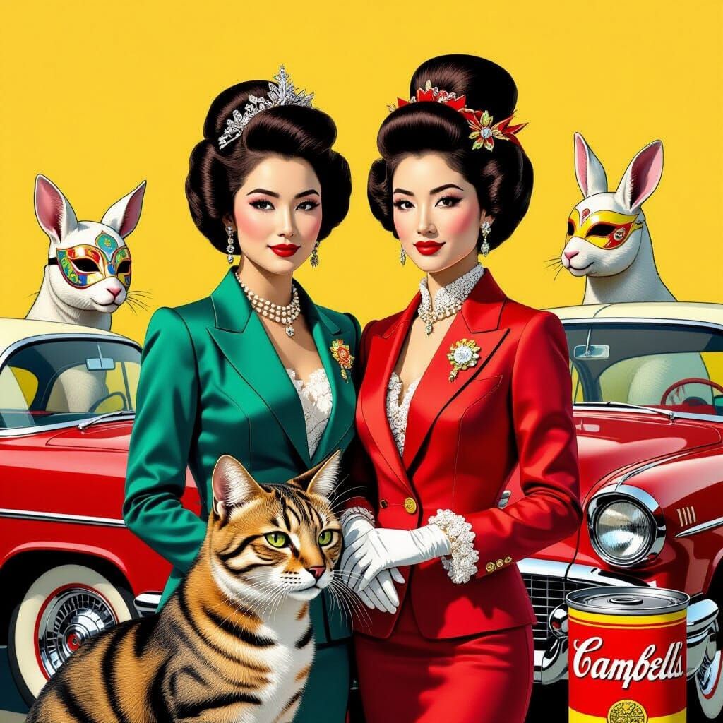 Dual Faced Figures in Warhol-esque Pop Art