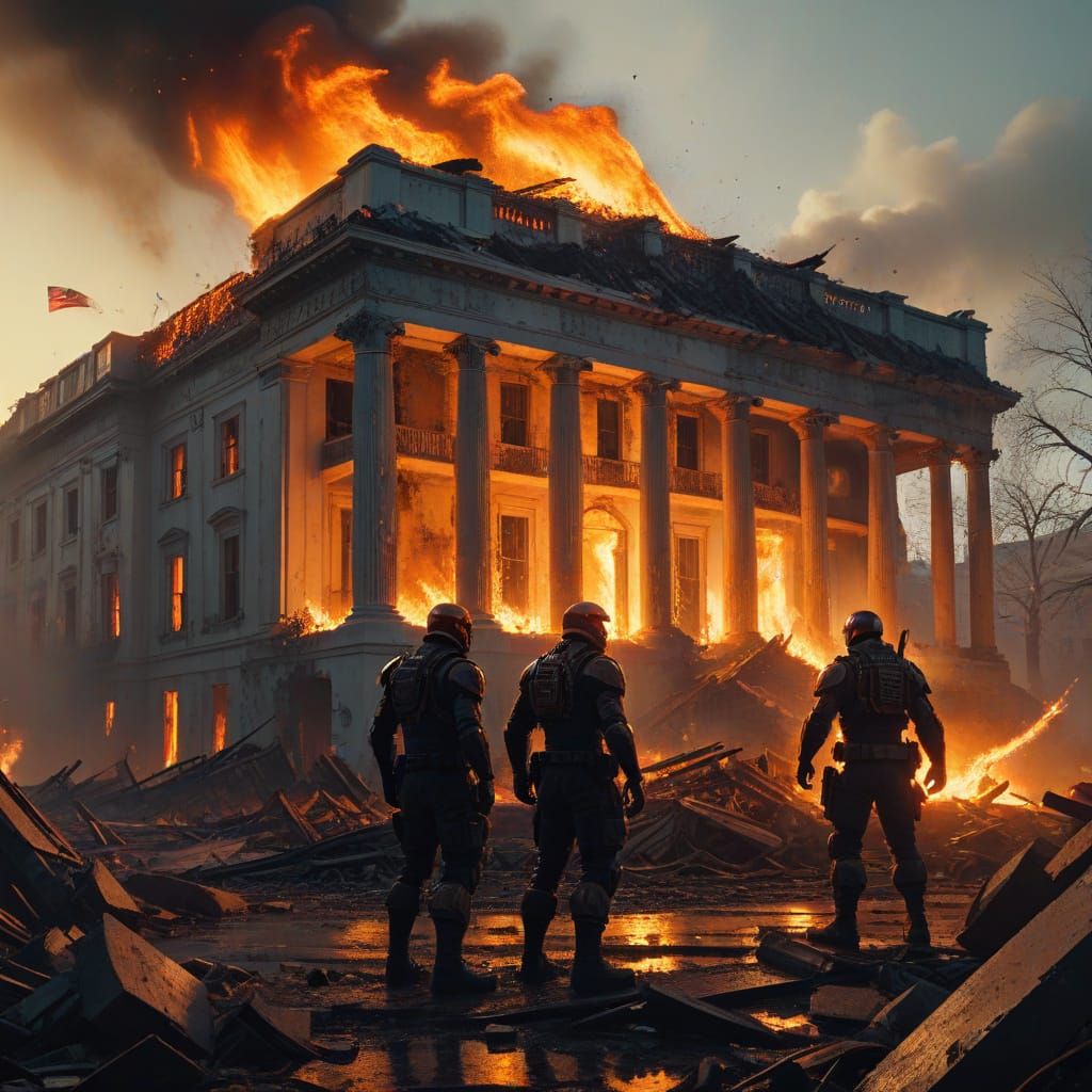 Triumphant Freedom Fighters Amidst White House Ruins