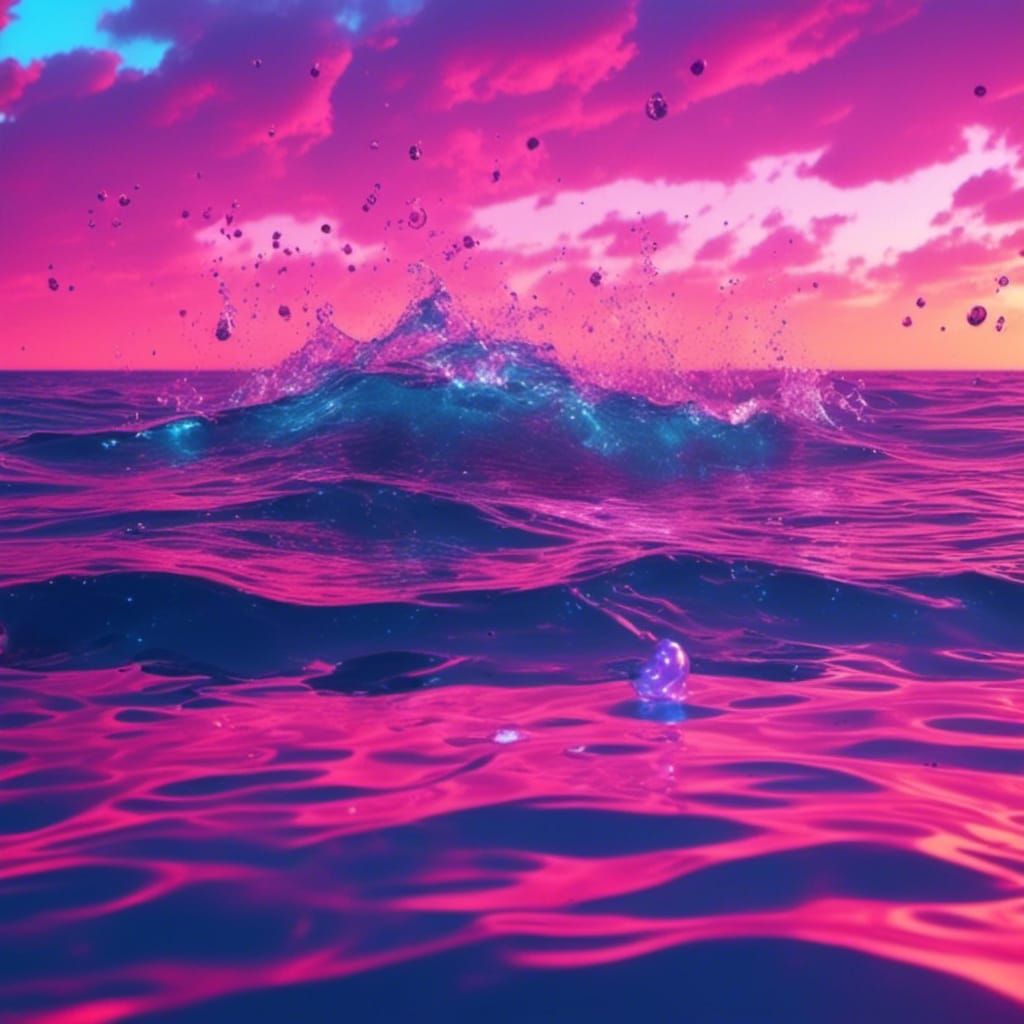 Coral Reef at Sunset in Synthwave Vaporwave Style