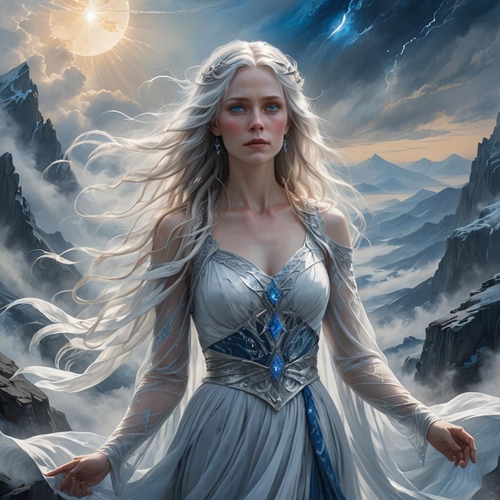 Icy Witch on Windswept Peak: Fantasy Art