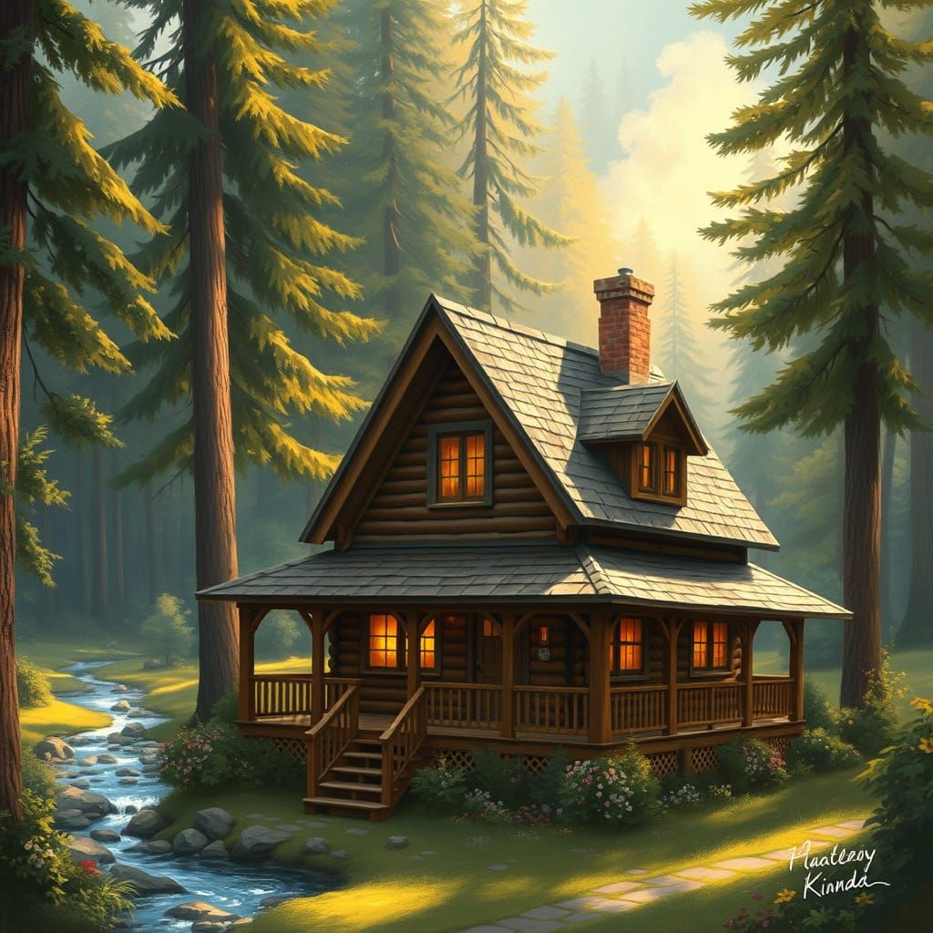 Cozy Rustic Woodland Retreat in Warm Golden Light