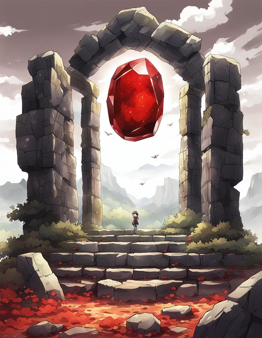 Red Stone Relic in Anime Key Visual Style