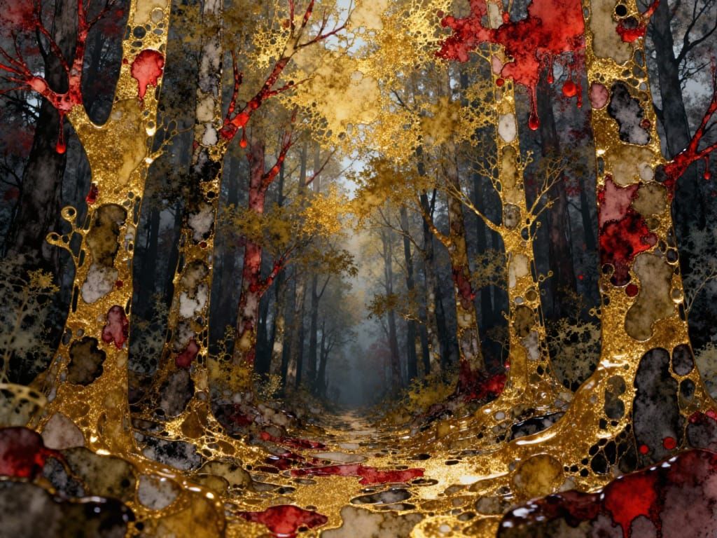 Intricate Medieval Forest Scene in Oil Painting Style