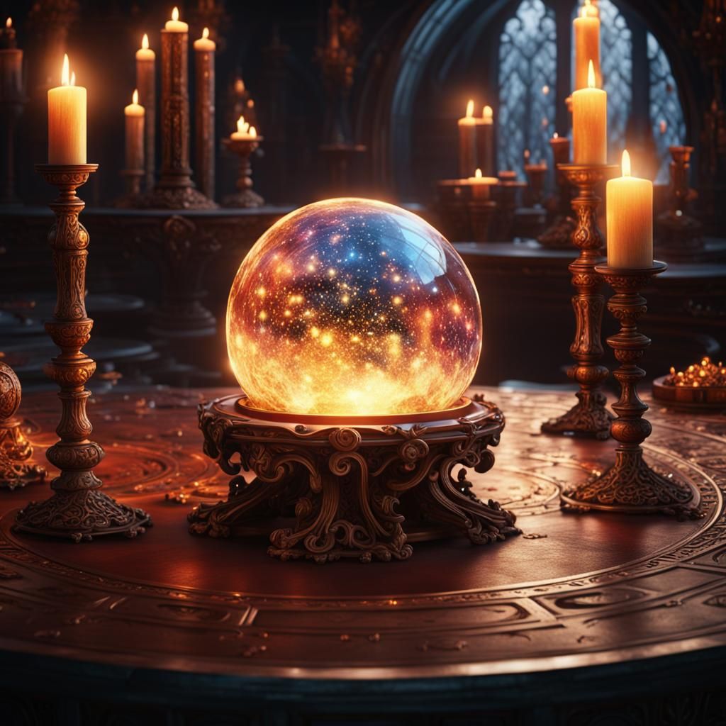 Glowing Crystal Ball and Candles in Fantasy Art
