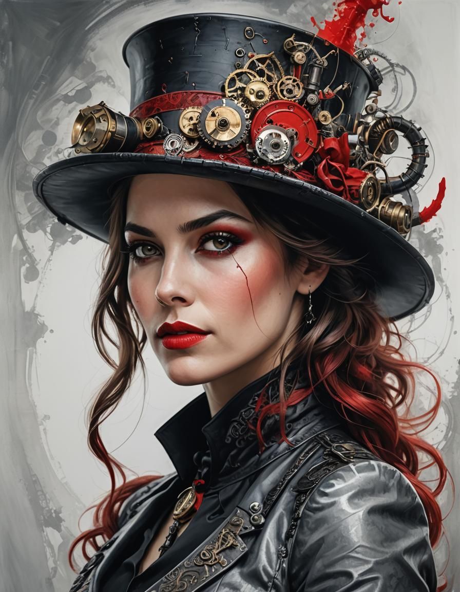 Steampunk Woman Portrait with Color Splash Effects