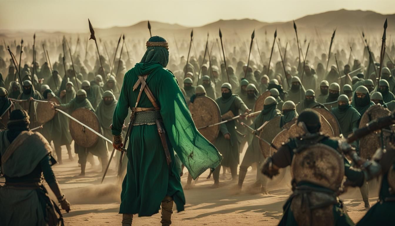Dramatic Desert Warrior Confrontation in Film Still