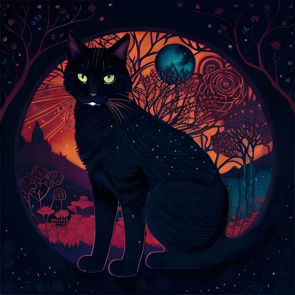 Night Cat: Vibrant Collage Poster Art