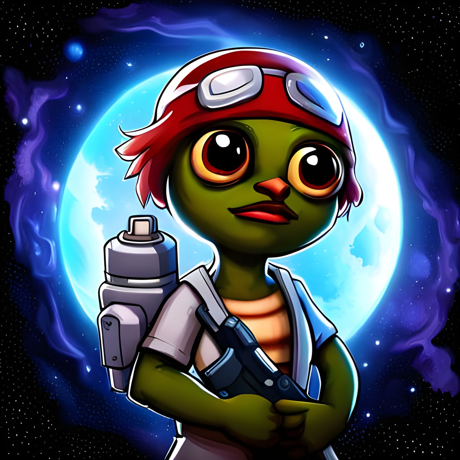 Cute Female Space Pirate Cartoon with Blaster