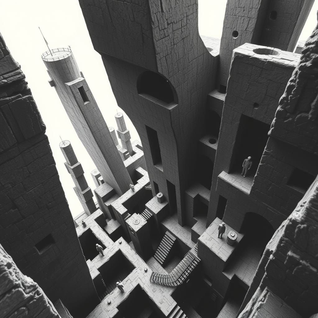 Escher-Inspired Labyrinth of Brutalist Architecture
