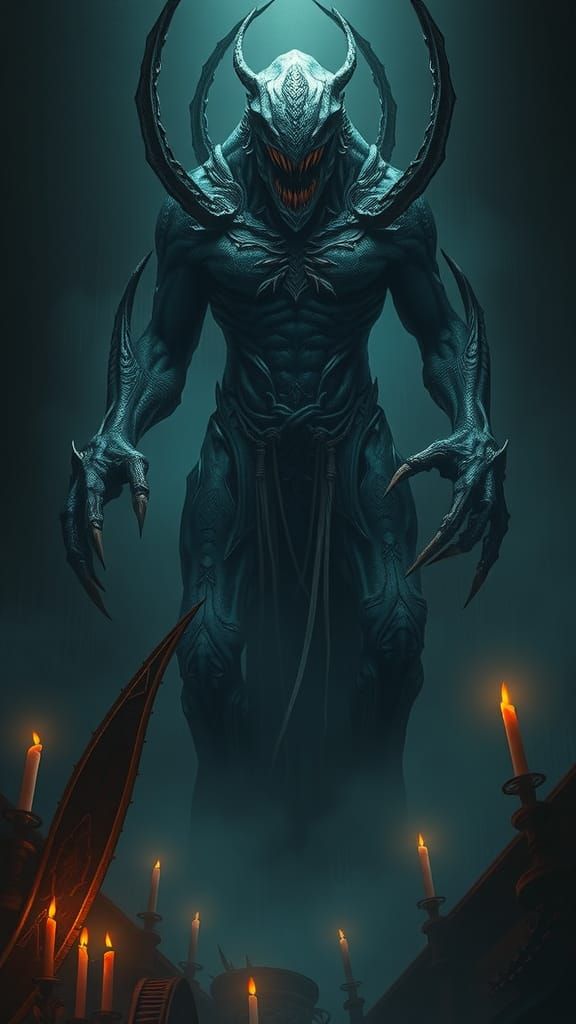 Towering Demon in Dark Surreal Style