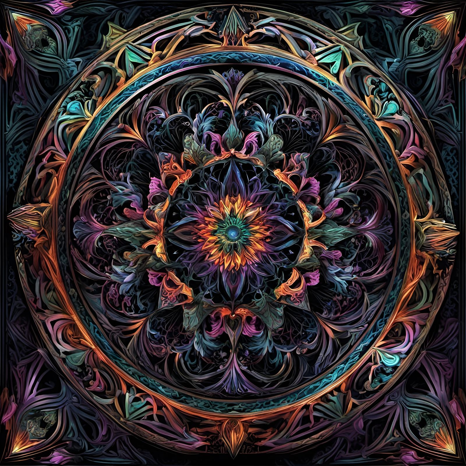 Intricate Mandala with Celtic, Gothic, and Art Deco Elements