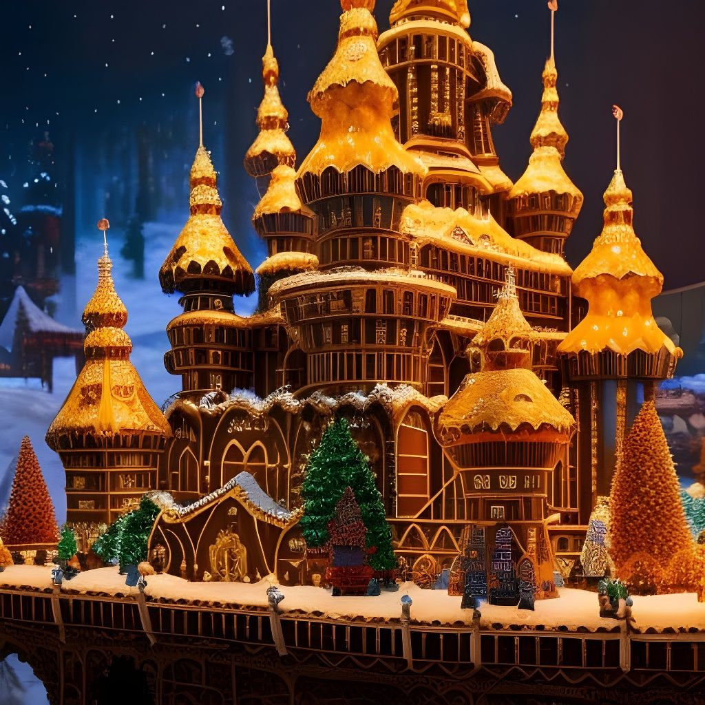 Gingerbread City Christmas Landscape in Digital Art
