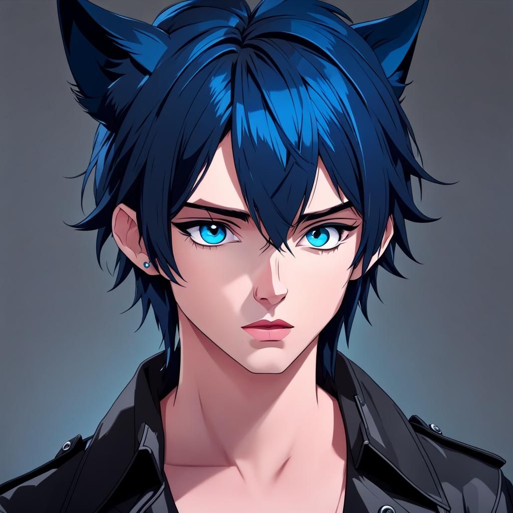 Attractive Man with Scar, Pointed Ears, and Blue Hair