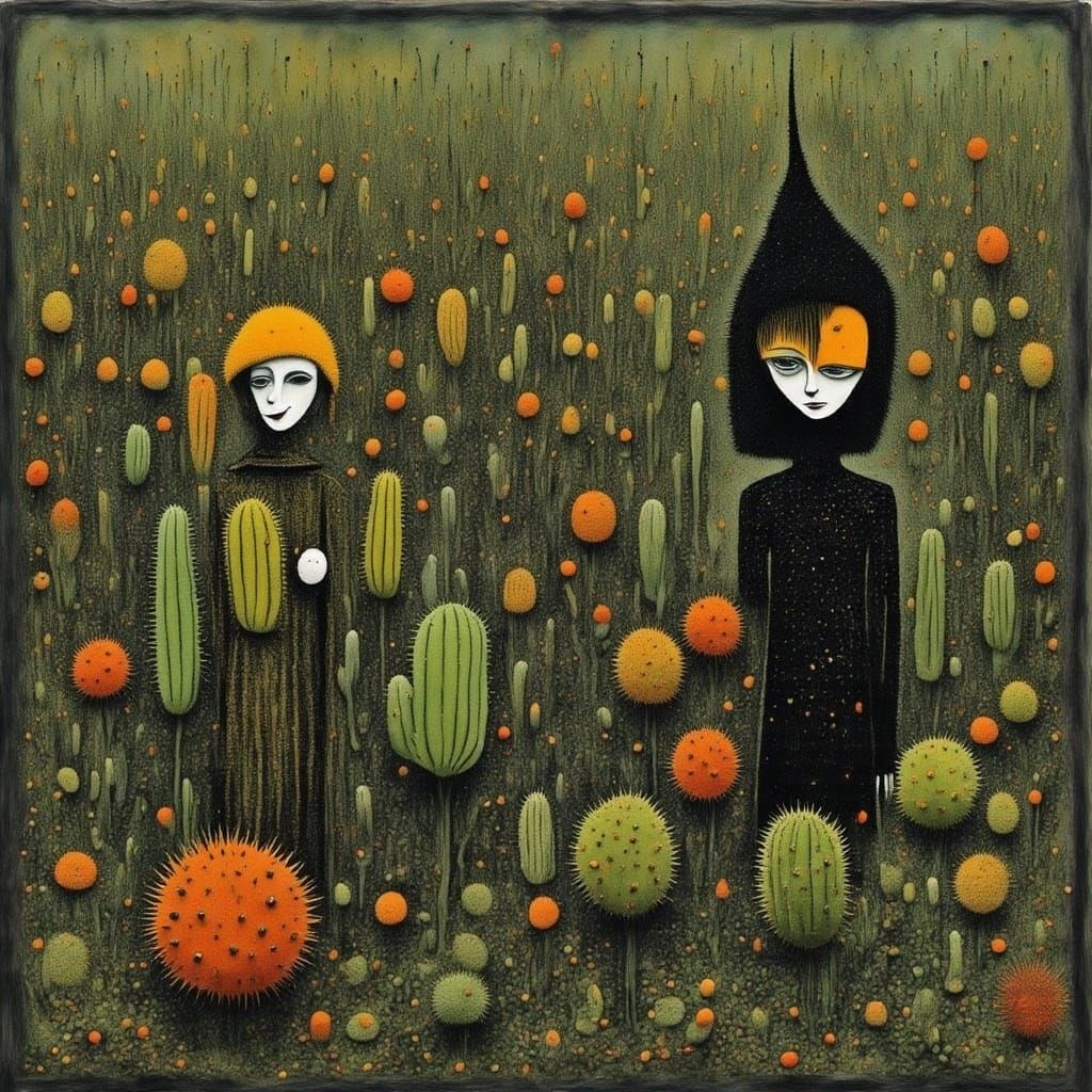 Cactus People in a Drizzly Landscape