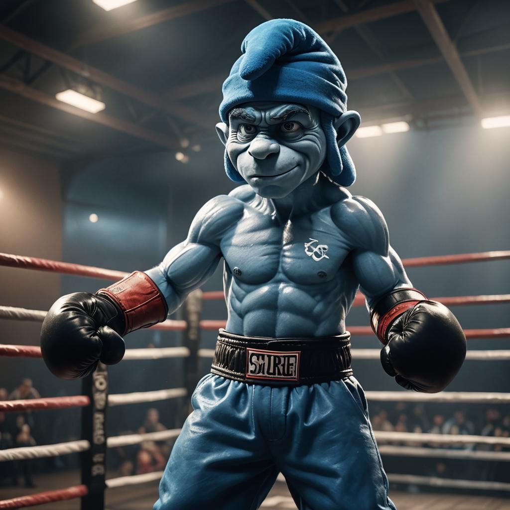 Smurf Ready to Box in Hyper-Realistic Digital Art