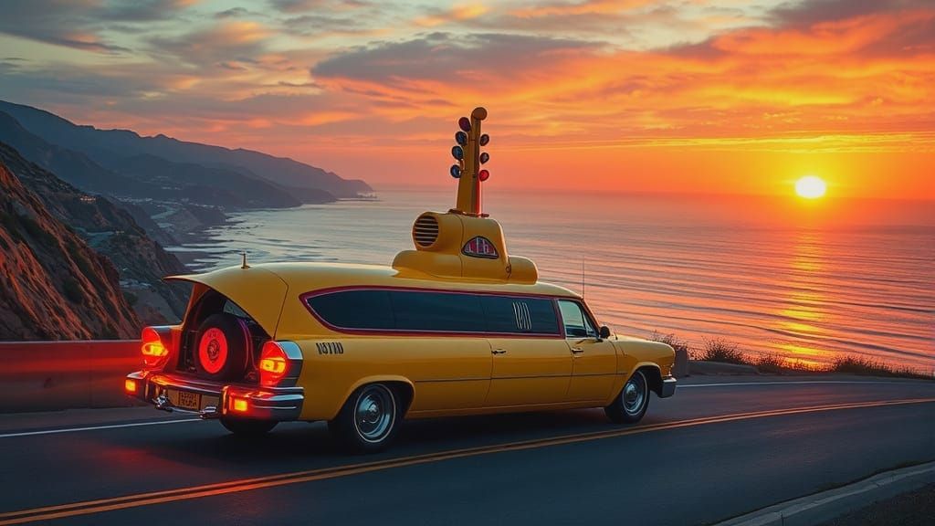 Yellow Submarine Limo at Golden Hour Sunset