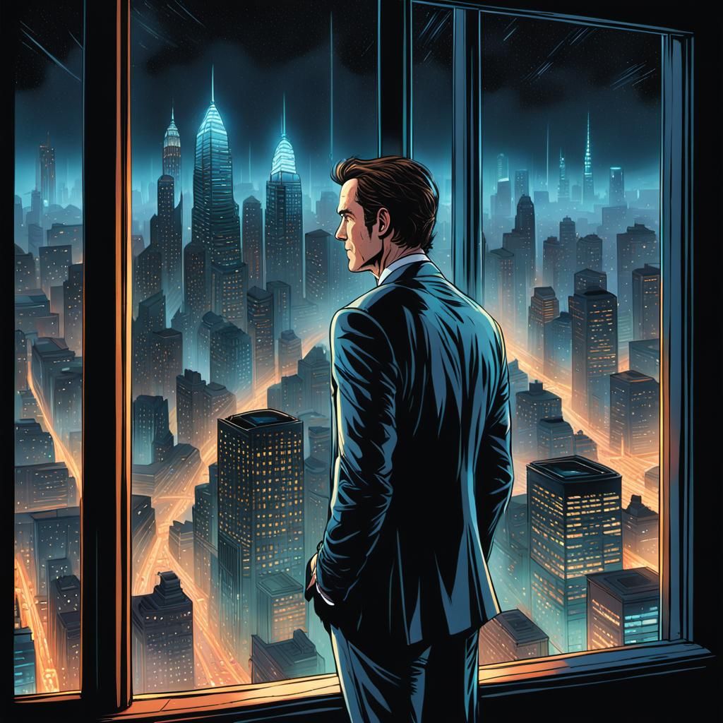 Futuristic Cityscape View in Comic Book Style