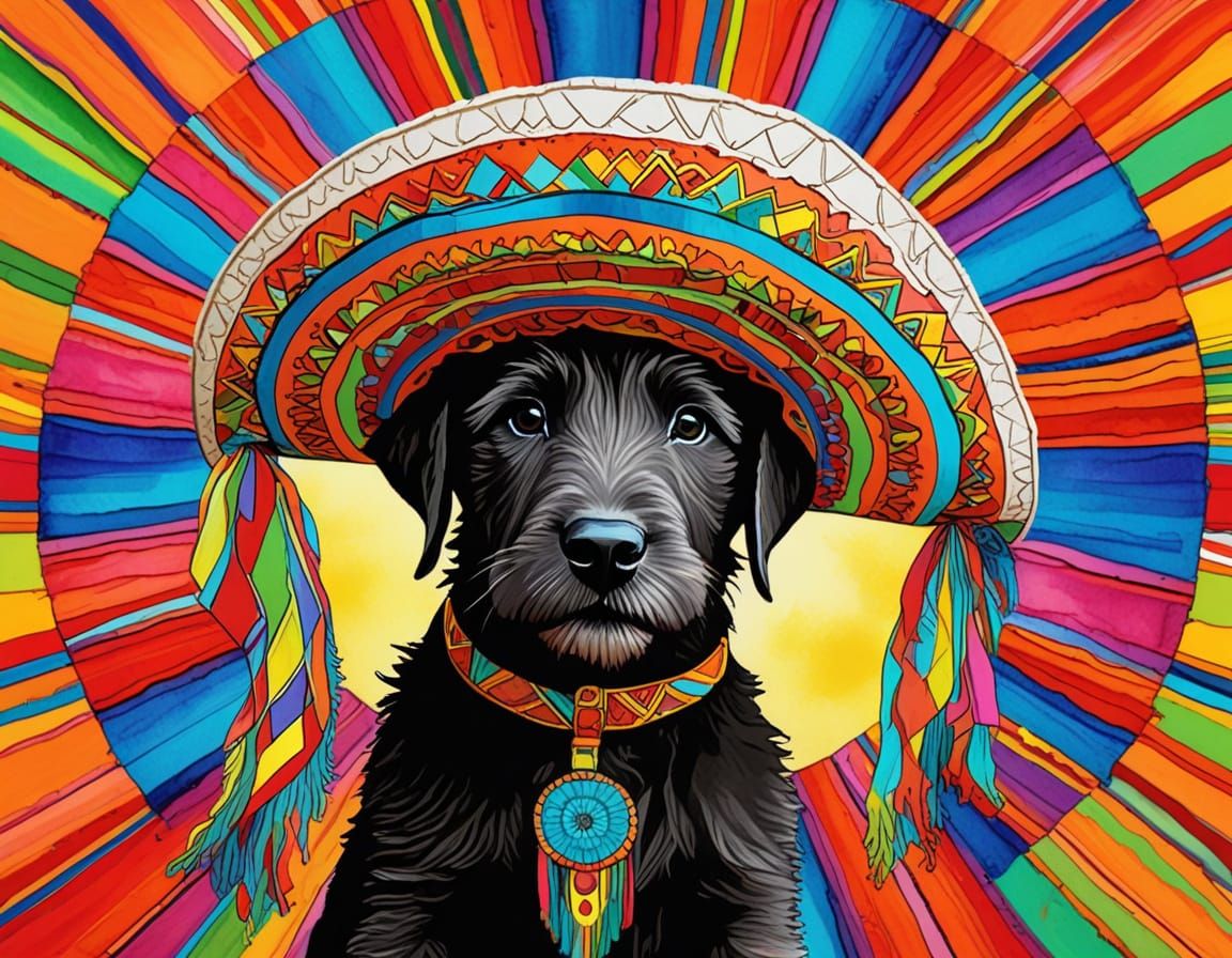 Irish Wolfhound Puppy Fiesta: Vibrant Alcohol Ink Sketch