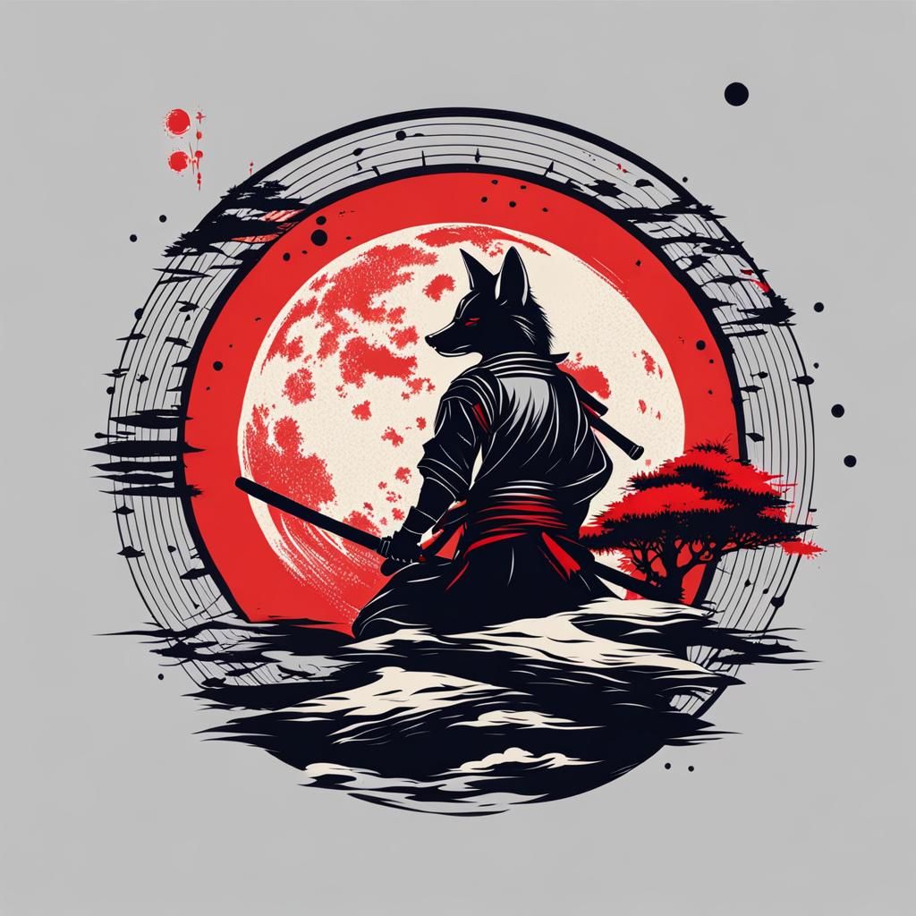 Samurai Fox Vector Graphic for T-Shirt Design