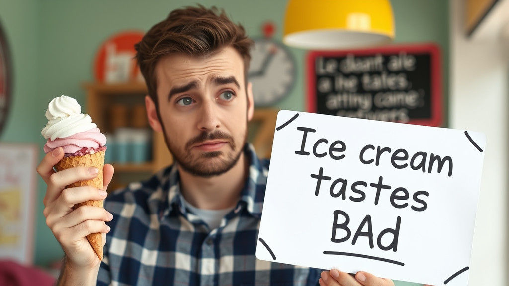 Man With Ice Cream Holds Funny Sign