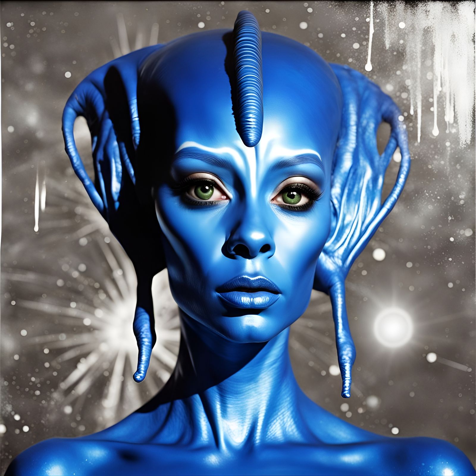 Blue Alien Diva in Spray Paint Style