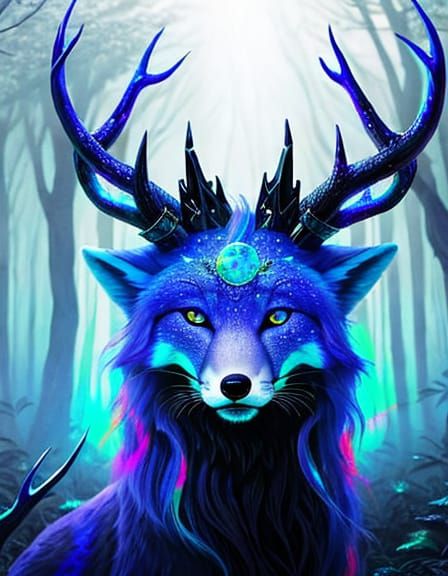 Surreal Opal Fox Radiates Mystical Power in a Dreamlike Fore...
