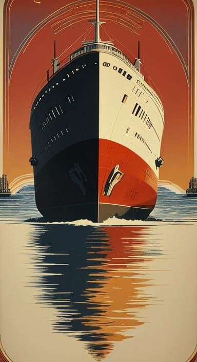 Vintage Ocean Liner Travel Poster in Art Deco Style