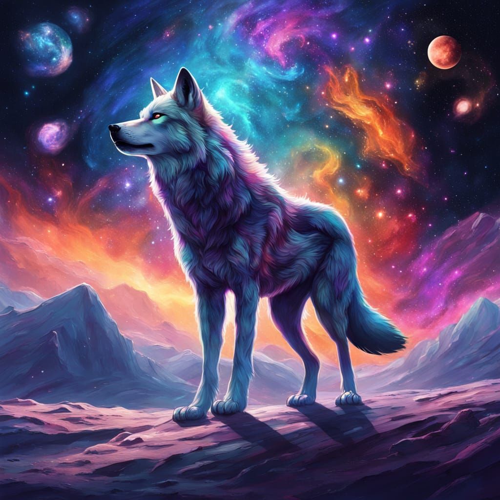 Cosmic Wolf Stardust Nebula Digital Painting