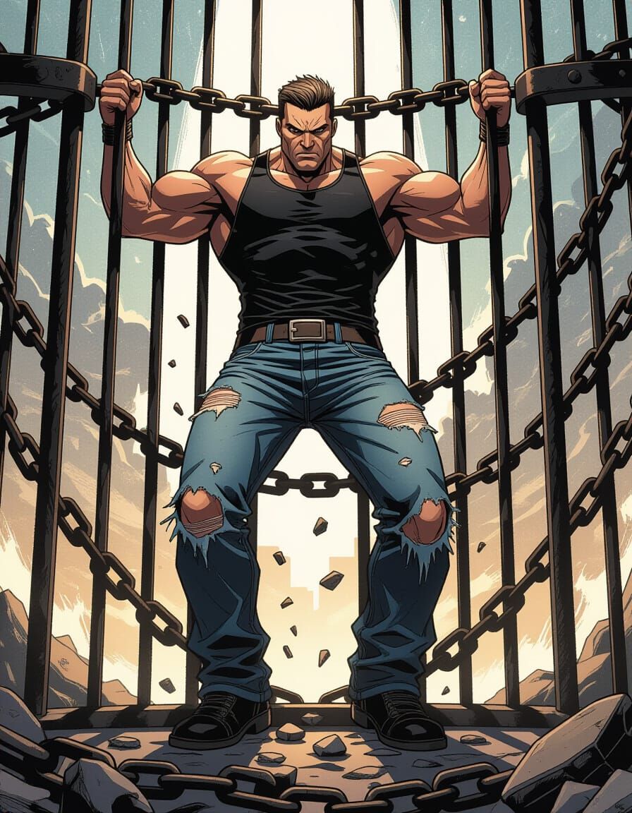 Man Breaks Free: Dynamic Comic Book Art