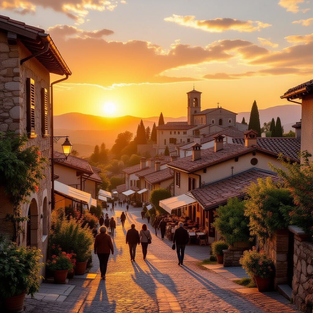 Quiet Italian Village at Sunset