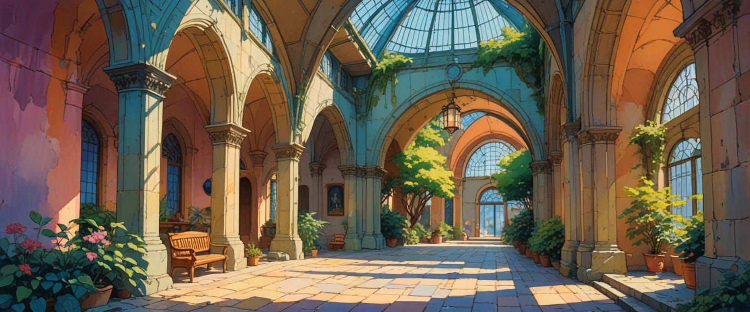 Whimsical Comic Book Passageway in Moebius-Inspired Style