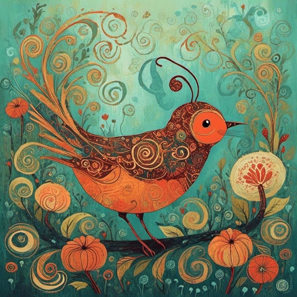 Cute Bird in Enchanted Garden: Impressionist Style